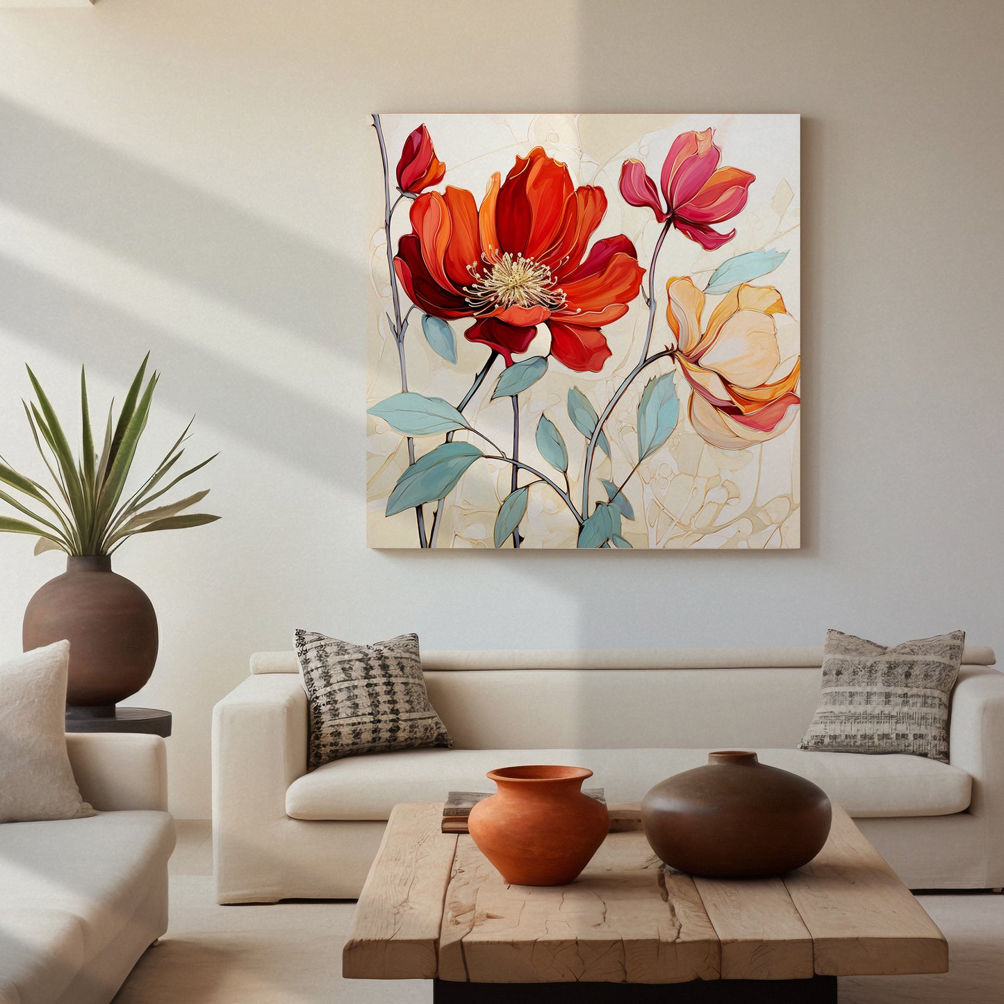 Vibrant Red Floral Canvas Painting for Living Room Bedroom Home and Office Wall Decor