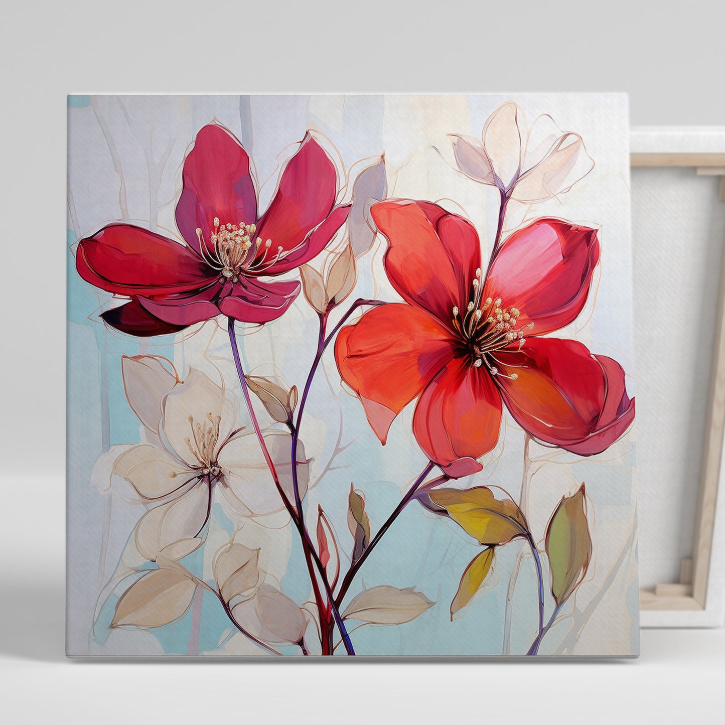 Vibrant Red Floral Canvas Painting for Living Room Bedroom Home and Office Wall Decor