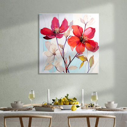 Vibrant Red Floral Canvas Painting for Living Room Bedroom Home and Office Wall Decor