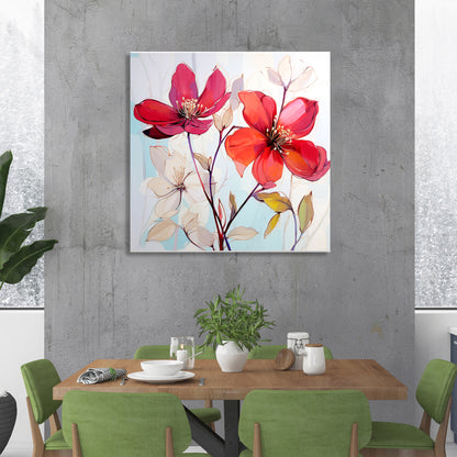 Vibrant Red Floral Canvas Painting for Living Room Bedroom Home and Office Wall Decor