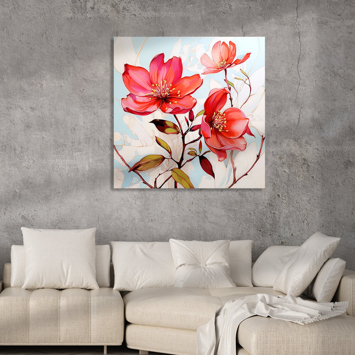 Vibrant Red Floral Canvas Painting for Living Room Bedroom Home and Office Wall Decor