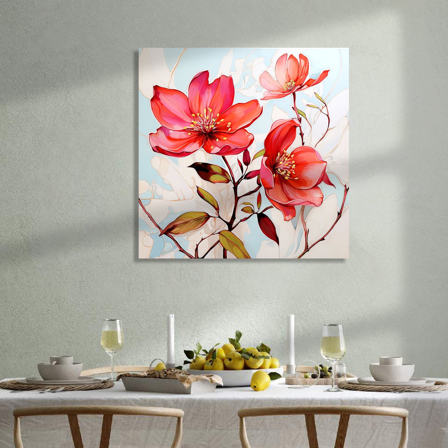 Vibrant Red Floral Canvas Painting for Living Room Bedroom Home and Office Wall Decor