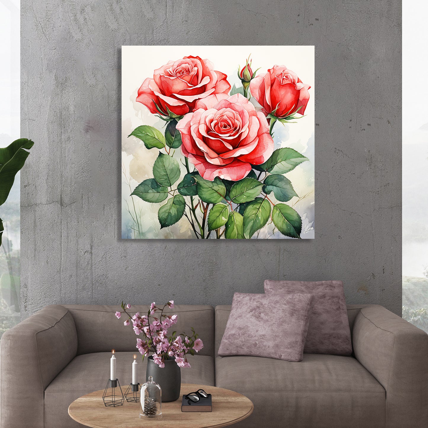 Vibrant Red Floral Canvas Painting for Living Room Bedroom Home and Office Wall Decor