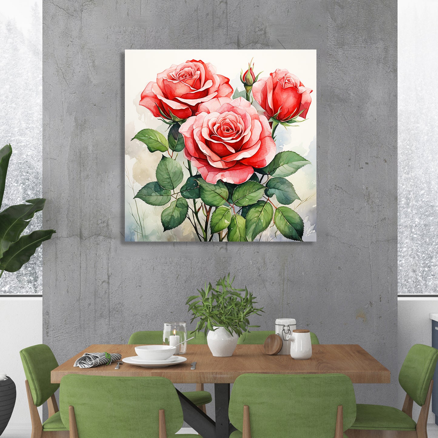 Vibrant Red Floral Canvas Painting for Living Room Bedroom Home and Office Wall Decor