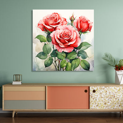 Vibrant Red Floral Canvas Painting for Living Room Bedroom Home and Office Wall Decor