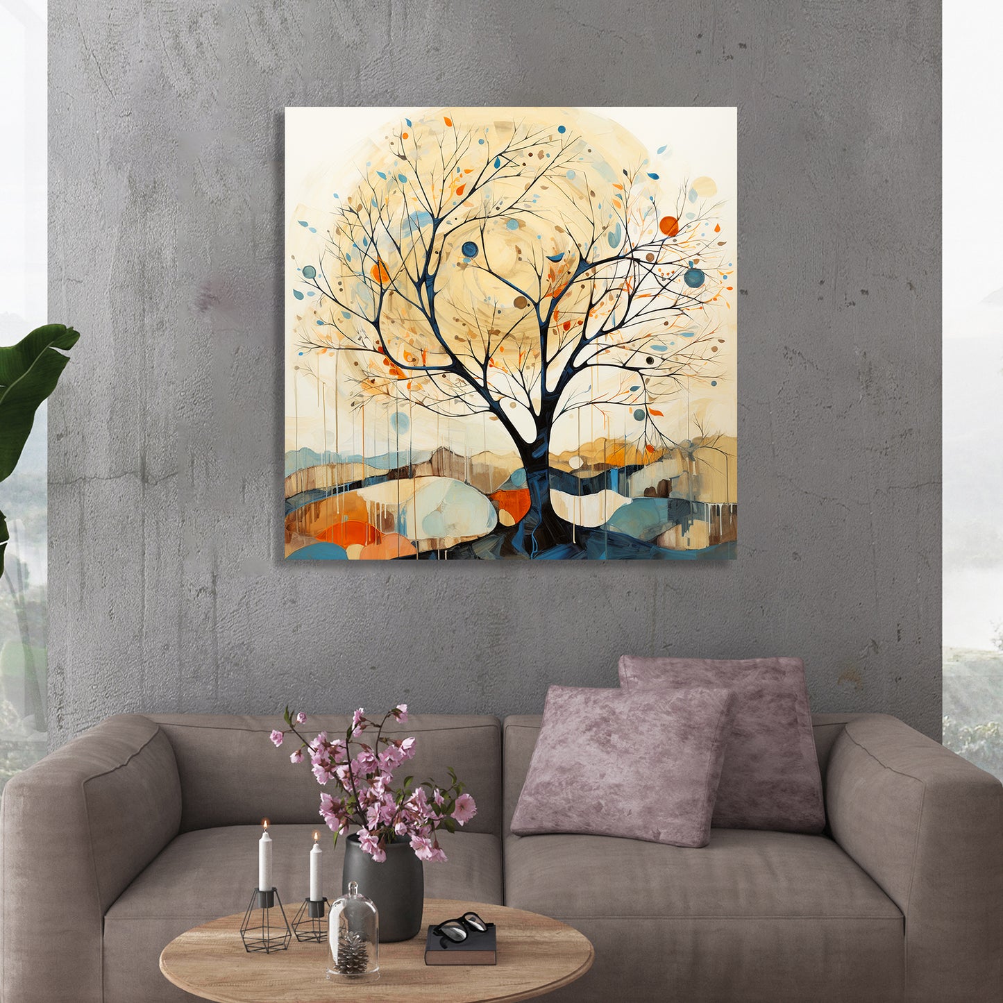 Nature Inspired Vibrant Tree Canvas Painting for Living Room Bedroom Home and Office Wall Decor