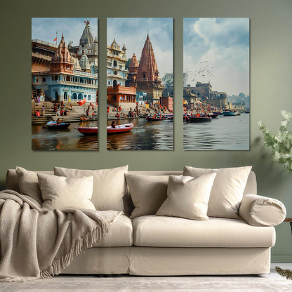 Banaras Ghat Canvas Art Set For Home Decor