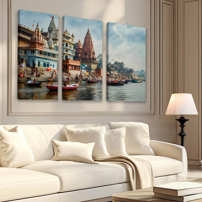 Banaras Ghat Canvas Art Set For Home Decor