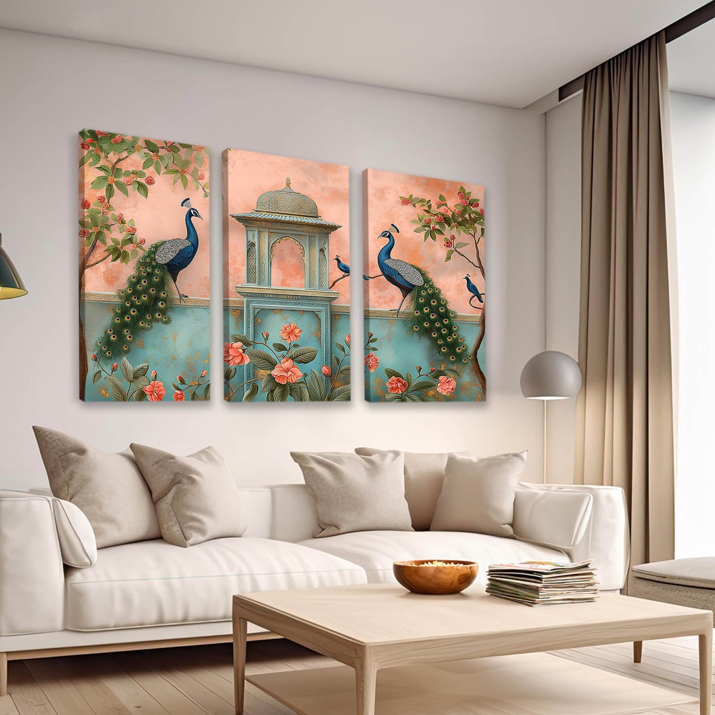 Traditional Peacock Art Wall Canvas For Home Décor And Living Room