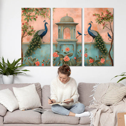 Traditional Peacock Art Wall Canvas For Home Décor And Living Room