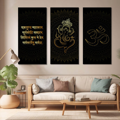 Religious Ganesh Ji Wall Canvas Art Set For Home Décor