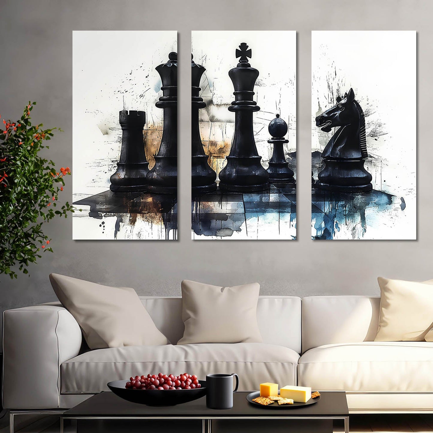 Abstract Chess Pieces - Dynamic Strategy Canvas Art Set