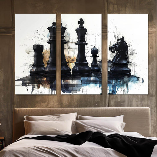 Abstract Chess Pieces - Dynamic Strategy Canvas Art Set