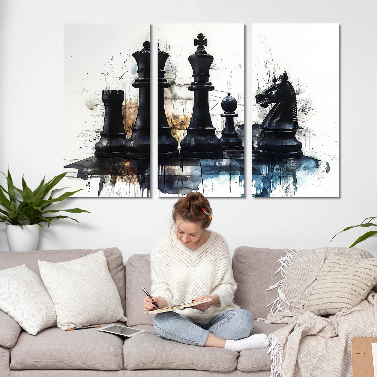 Abstract Chess Pieces - Dynamic Strategy Canvas Art Set