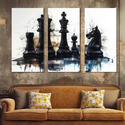 Abstract Chess Pieces - Dynamic Strategy Canvas Art Set