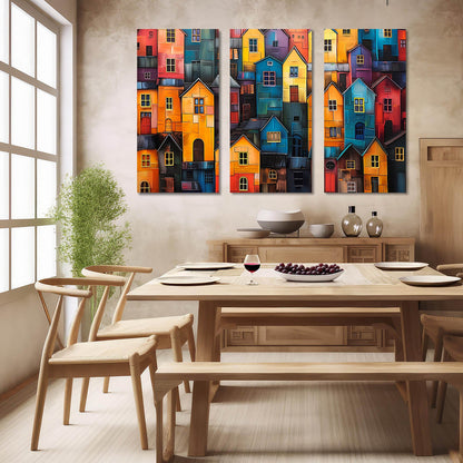 Colorful Urban Landscape - Abstract City Houses Canvas Art Set