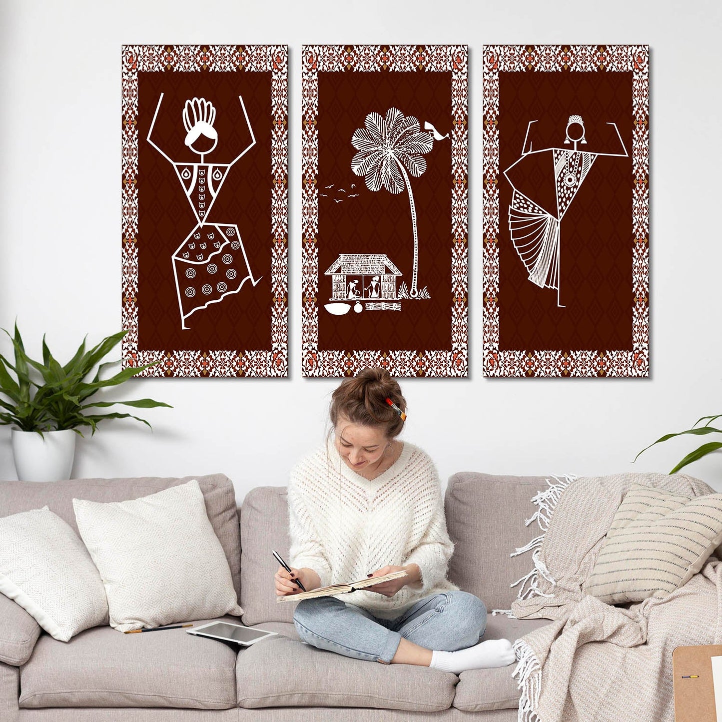 Warli Wall Art Canvas, Wall Painting for Living Room Wall Decoration