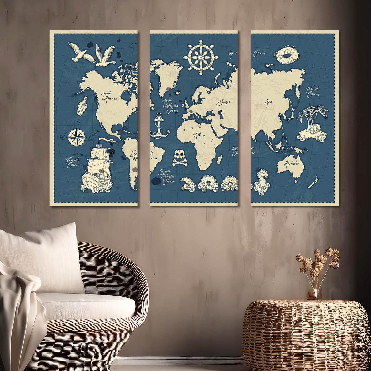 Map Wall Art Canvas, Wall Painting for Living Room Wall Decoration