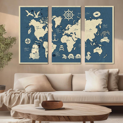 Map Wall Art Canvas, Wall Painting for Living Room Wall Decoration