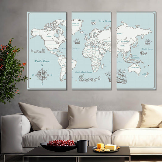 Map Wall Art Canvas, Wall Painting for Living Room Wall Decoration