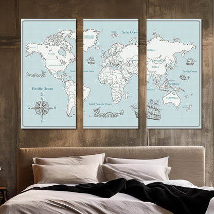 Map Wall Art Canvas, Wall Painting for Living Room Wall Decoration