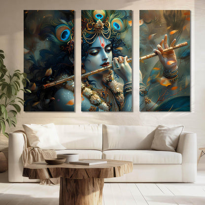 Indian God Krishna Ji Wall Art Canvas, Wall Painting for Living Room Wall Decoration