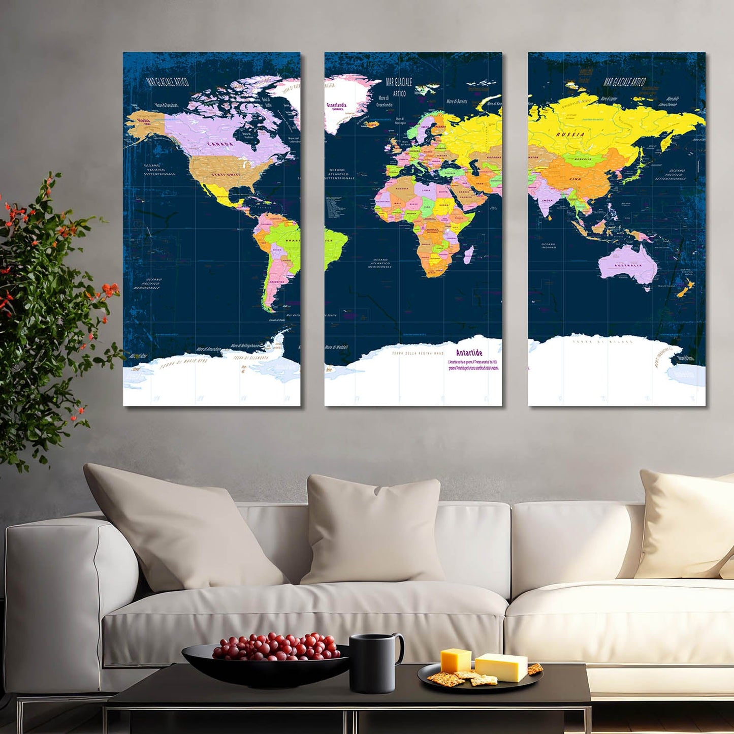 Map Wall Art Canvas, Wall Painting for Living Room Wall Decoration