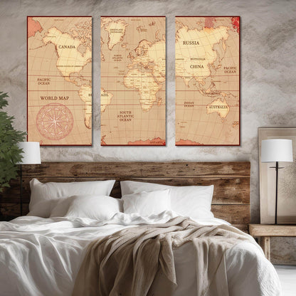 Map Wall Art Canvas, Wall Painting for Living Room Wall Decoration