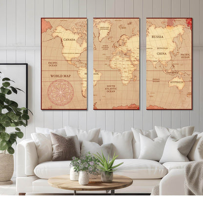 Map Wall Art Canvas, Wall Painting for Living Room Wall Decoration