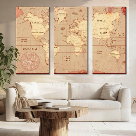 Map Wall Art Canvas, Wall Painting for Living Room Wall Decoration