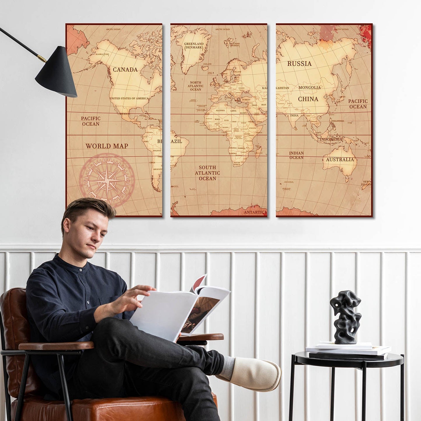 Map Wall Art Canvas, Wall Painting for Living Room Wall Decoration