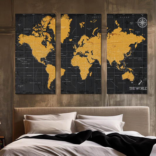 Map Wall Art Canvas, Wall Painting for Living Room Wall Decoration