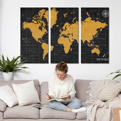 Map Wall Art Canvas, Wall Painting for Living Room Wall Decoration