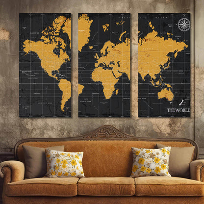 Map Wall Art Canvas, Wall Painting for Living Room Wall Decoration