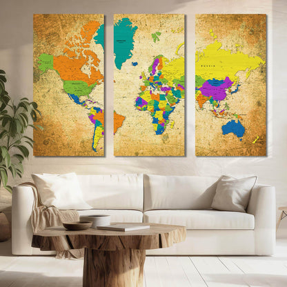 Map Wall Art Canvas, Wall Painting for Living Room Wall Decoration