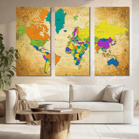 Map Wall Art Canvas, Wall Painting for Living Room Wall Decoration