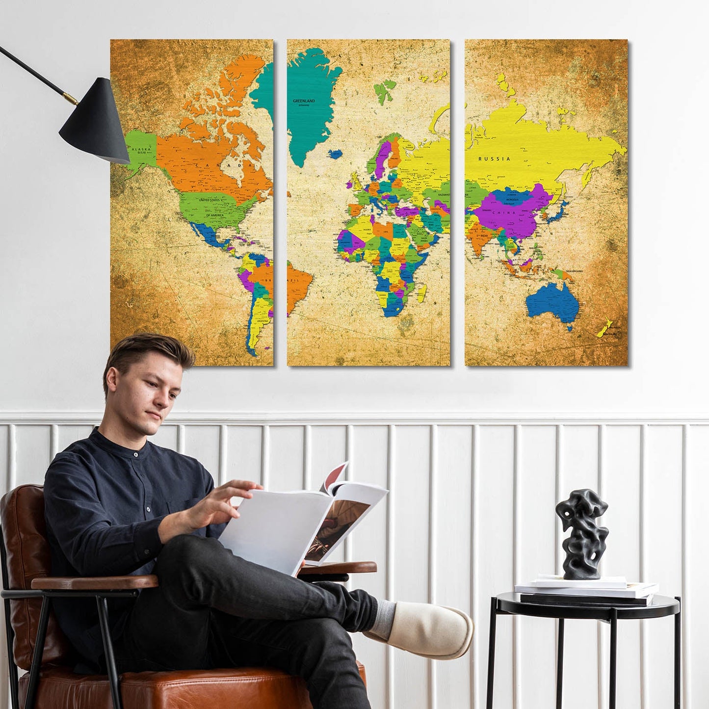 Map Wall Art Canvas, Wall Painting for Living Room Wall Decoration