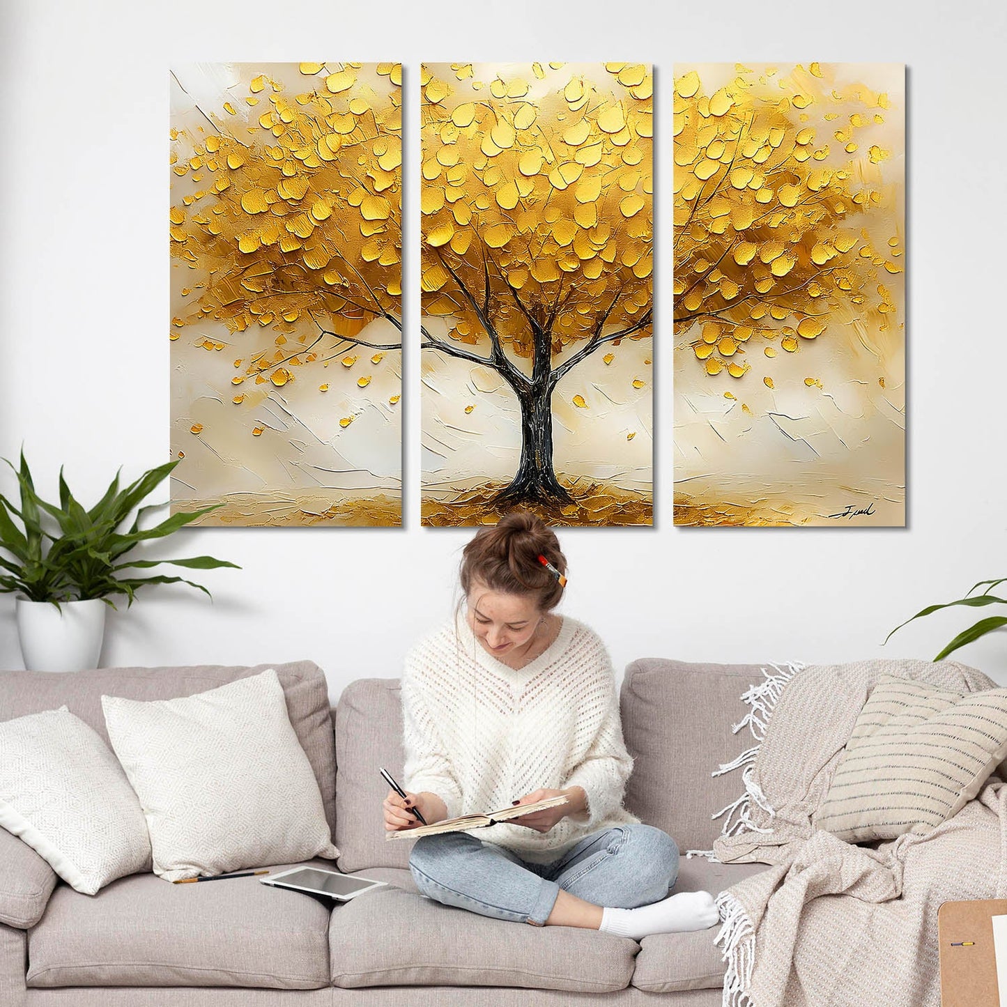 Golden Tree Canvas For Home Decor Office Living Room