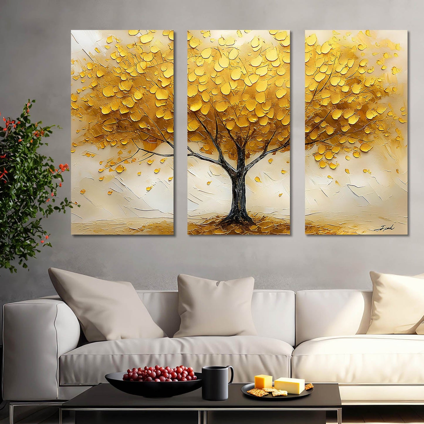 Golden Tree Canvas For Home Decor Office Living Room