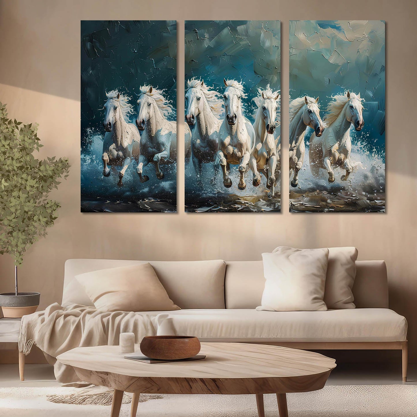 Seven Running Horses Wall Canvas For Home Décor And Living Room