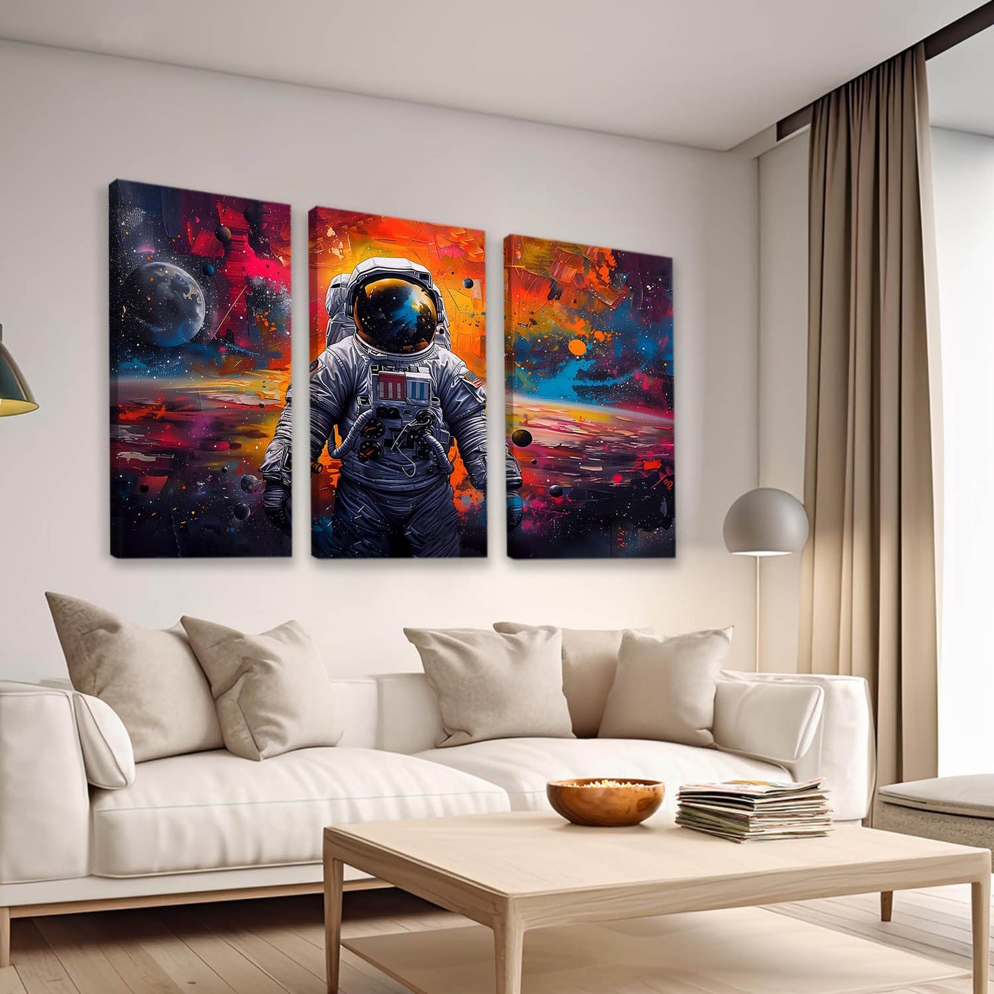 Astronaut in Cosmic Space - Vibrant Galaxy Canvas Wall Art Set