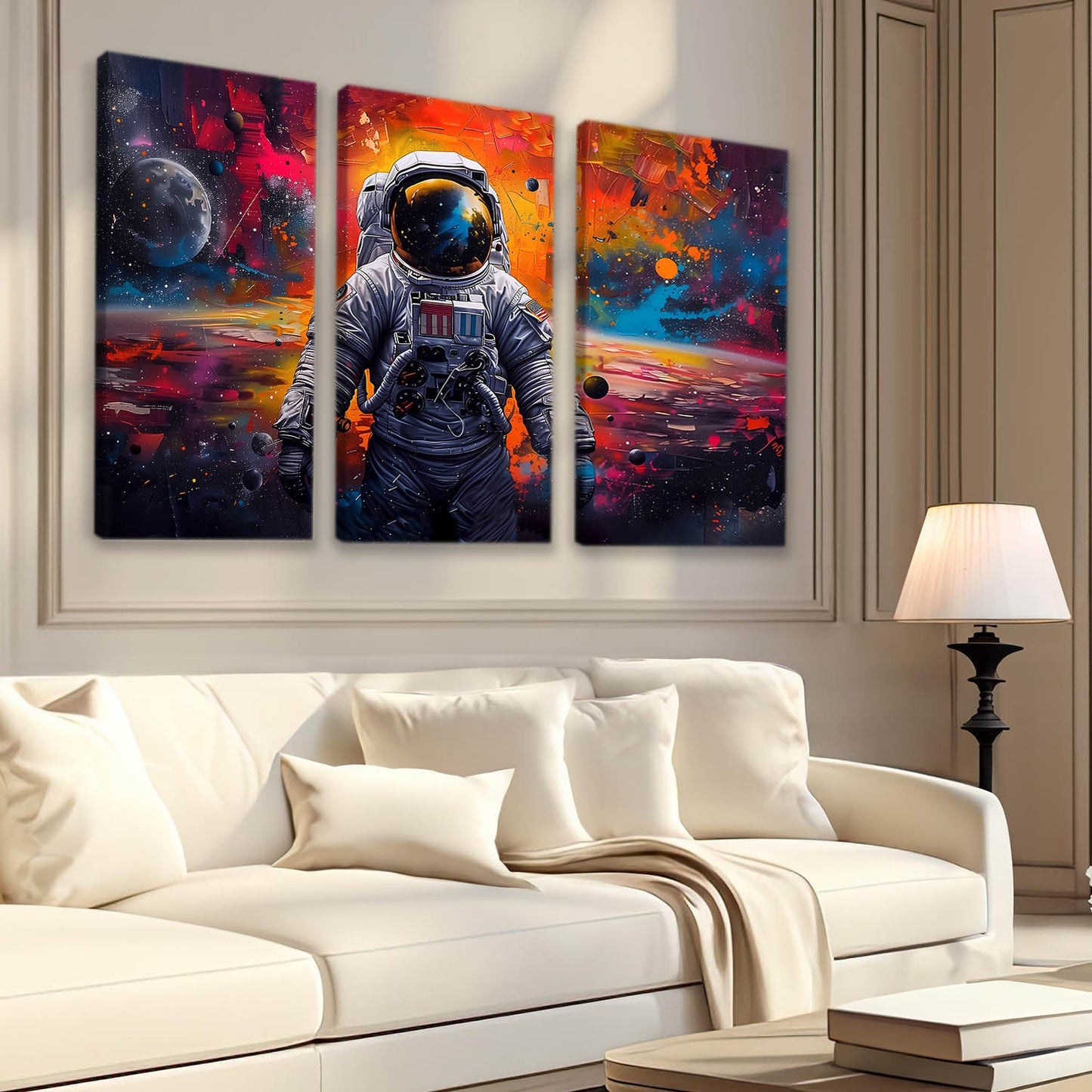 Astronaut in Cosmic Space - Vibrant Galaxy Canvas Wall Art Set