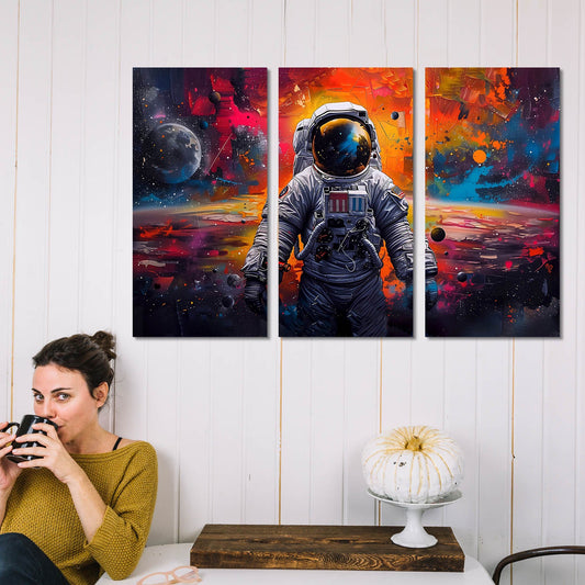 Astronaut in Cosmic Space - Vibrant Galaxy Canvas Wall Art Set