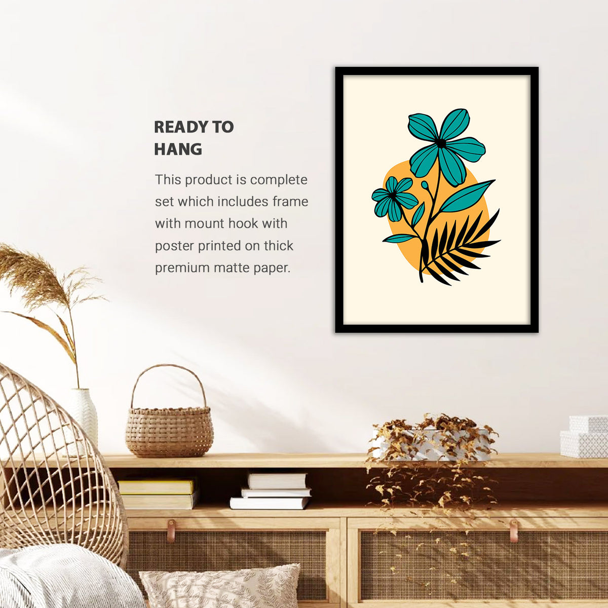 Teal Green Flower Framed Poster