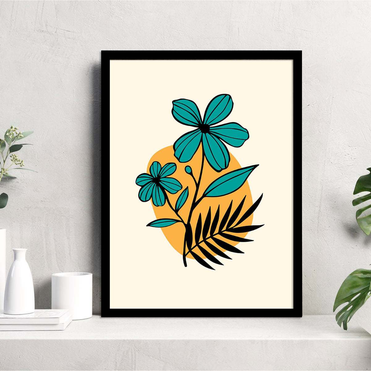 Teal Green Flower Framed Poster