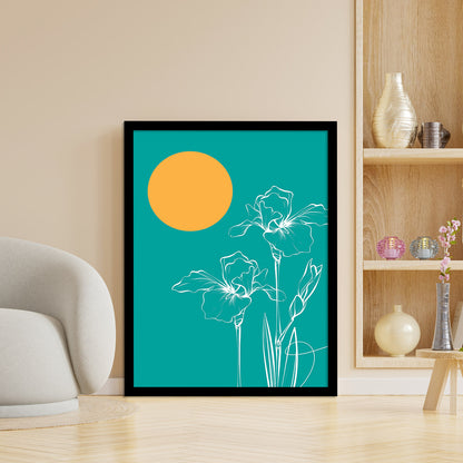 Teal Green Floral Framed Poster