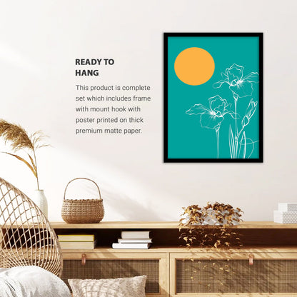 Teal Green Floral Framed Poster
