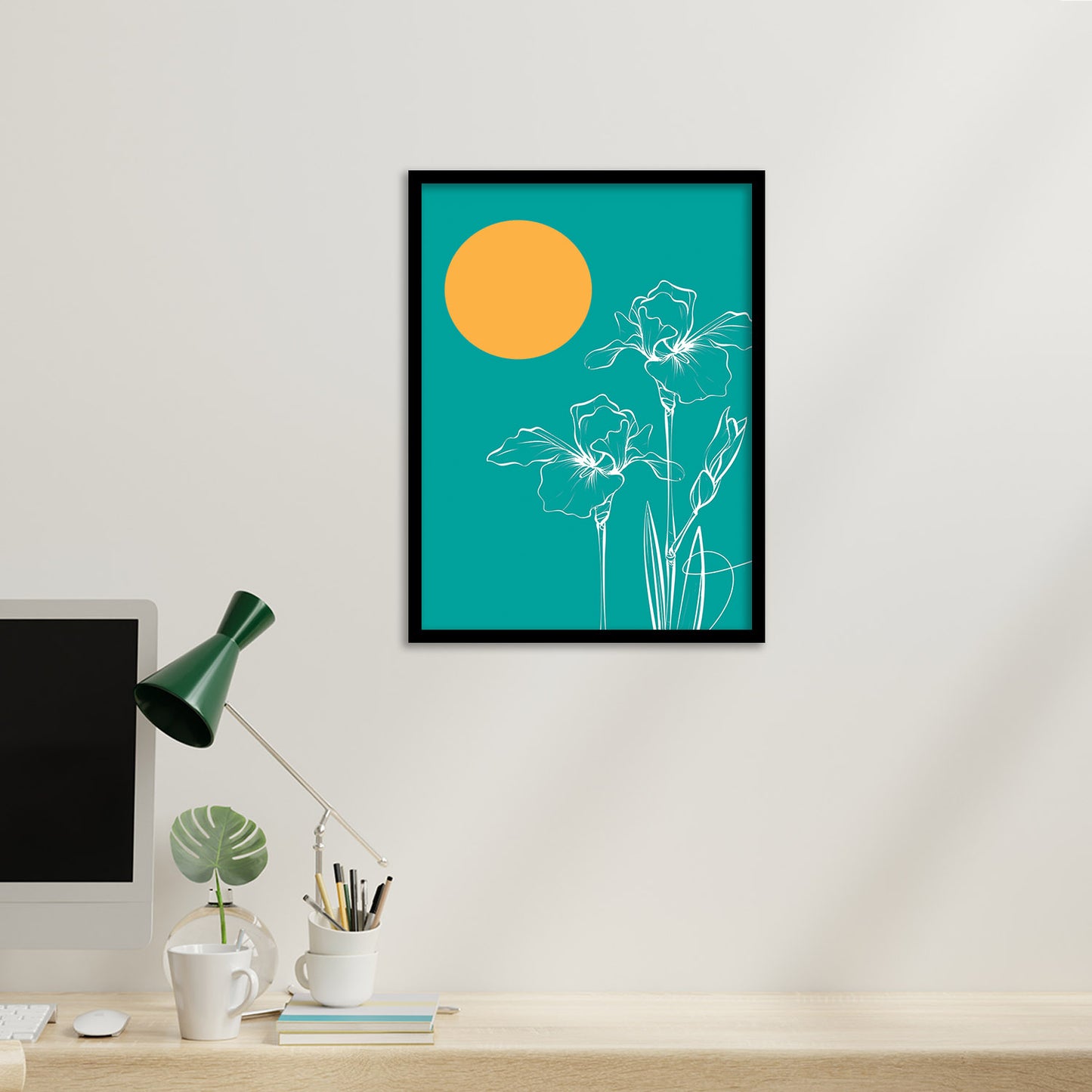 Teal Green Floral Framed Poster
