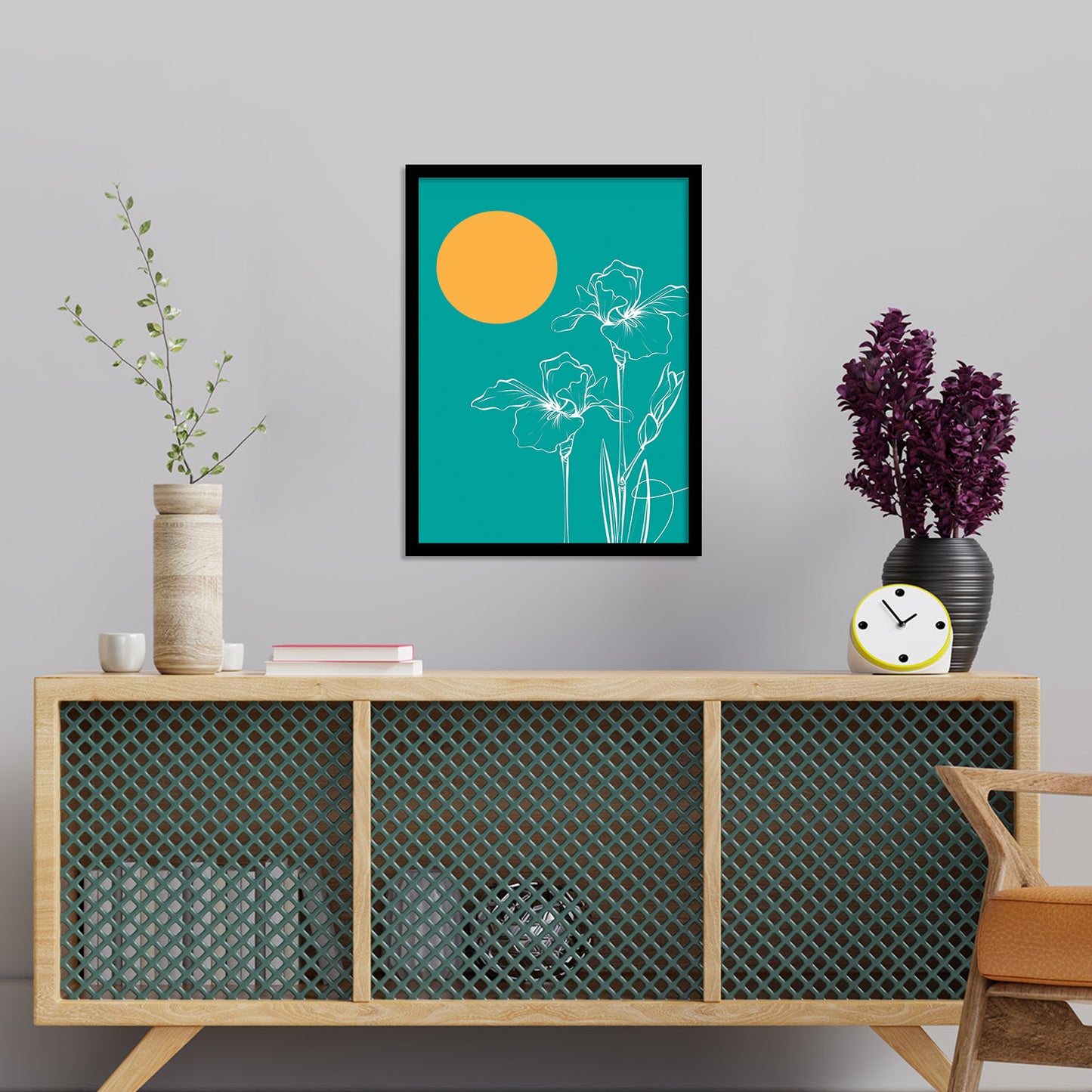 Teal Green Floral Framed Poster