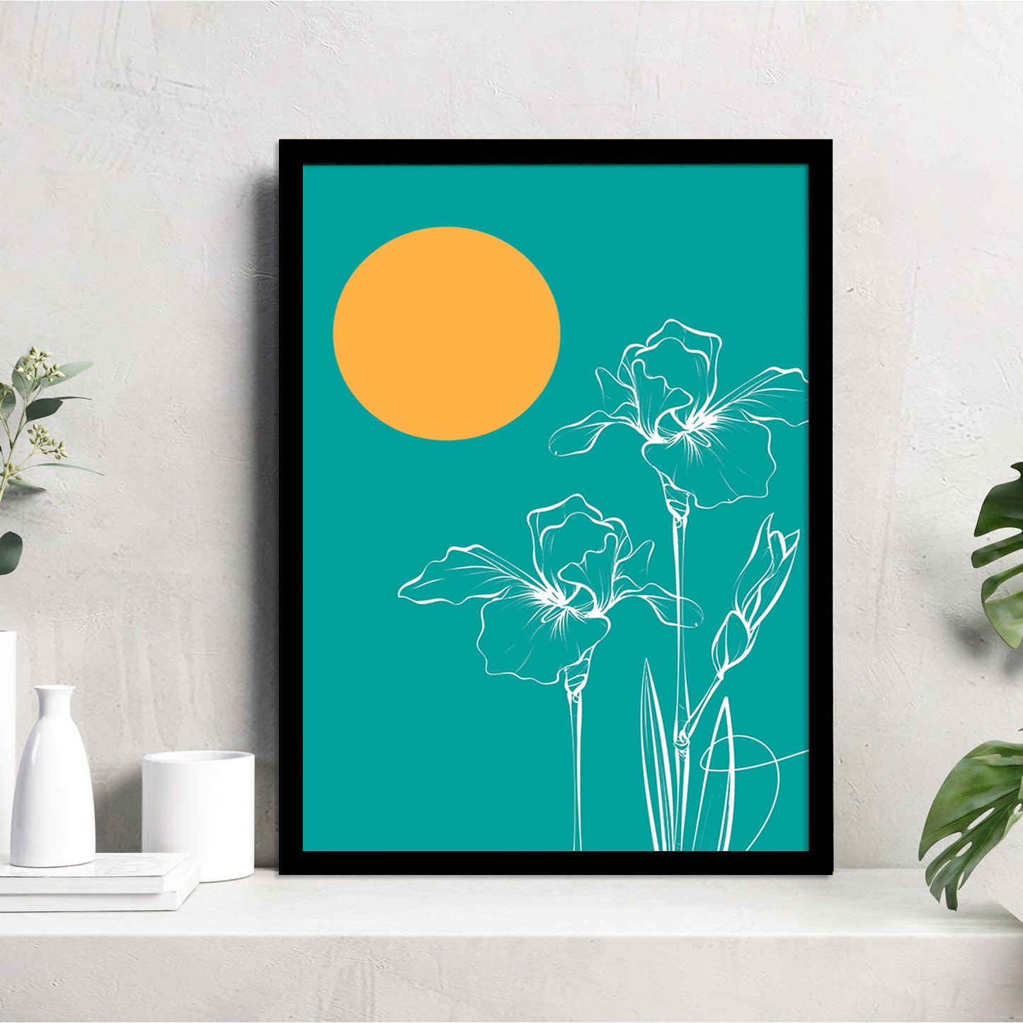 Teal Green Floral Framed Poster